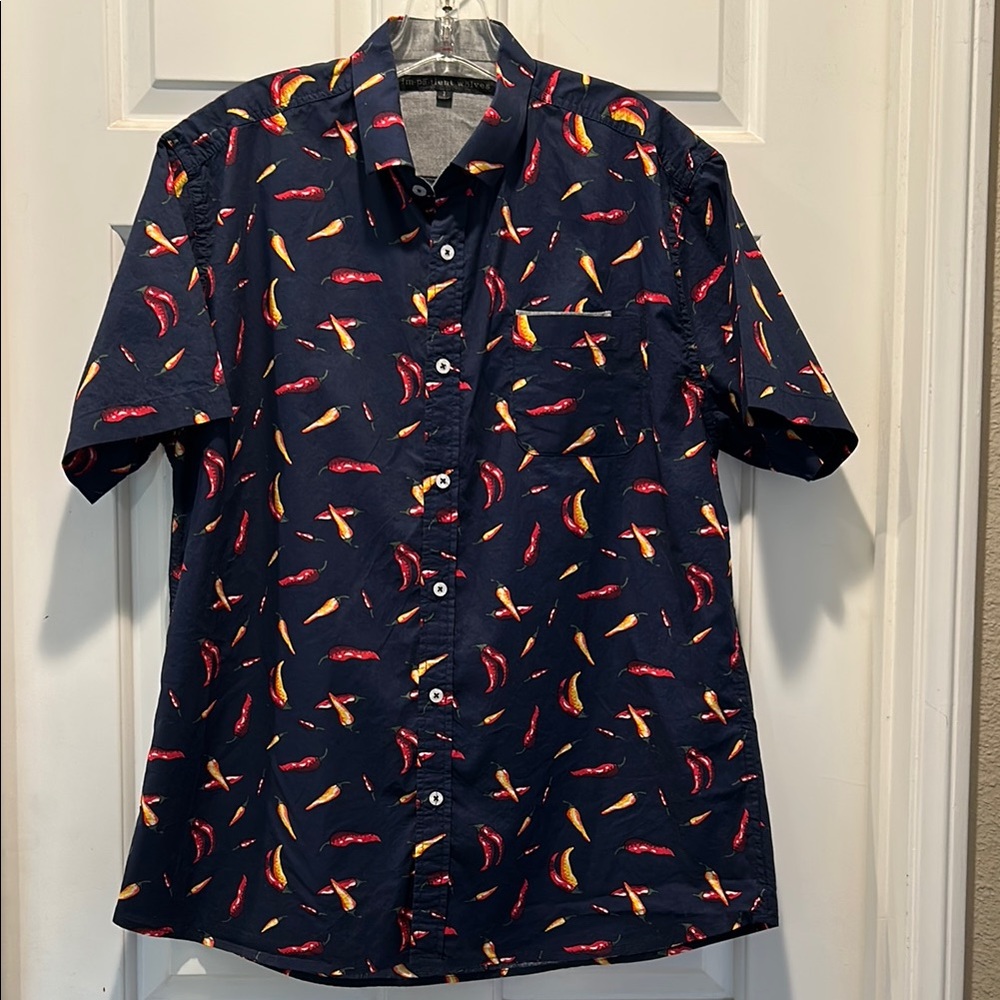 “ Impatient Wolves” Stylish Navy Button-Down Shirt with Vibrant Accents